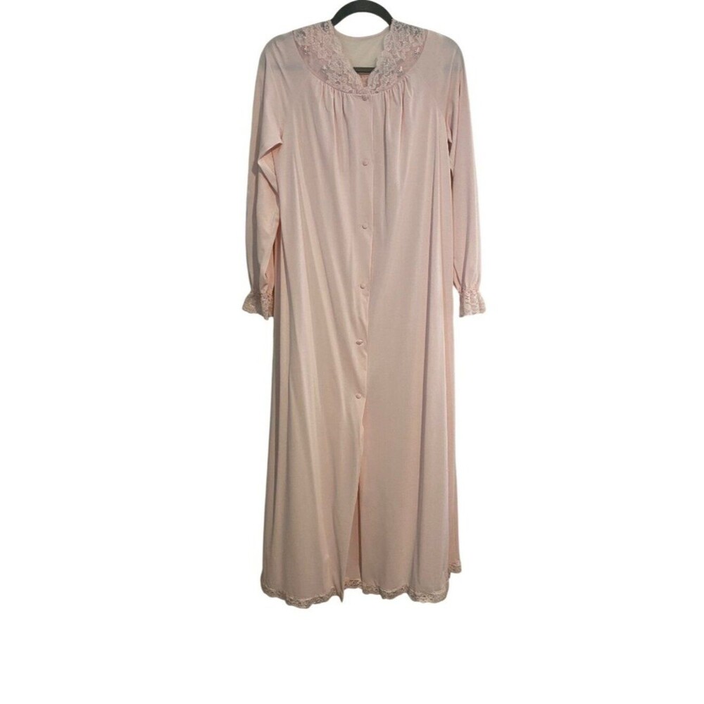 Vintage Shadow Line Women Petite S Pink Matching Nightgown Robe Set Lace Lounge